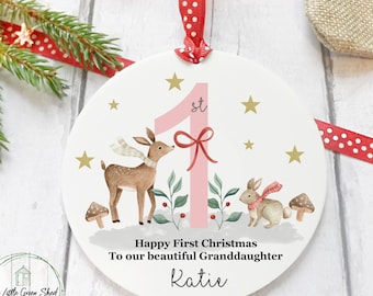 Personalised Baby's First Christmas Ornament: Woodland Animal Keepsake Free Giftbag