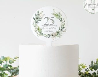 Silver Wedding Anniversary Cake Topper, Acrylic 25th Anniversary Cake Decoration, Anniversary Cake paddle, Anniversary Gift