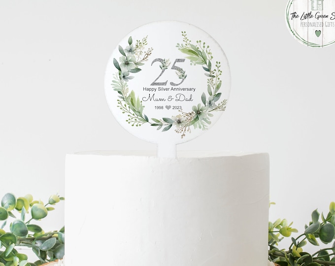 Silver Wedding Anniversary Cake Topper, Acrylic 25th Anniversary Cake Decoration, Anniversary Cake paddle, Anniversary Gift