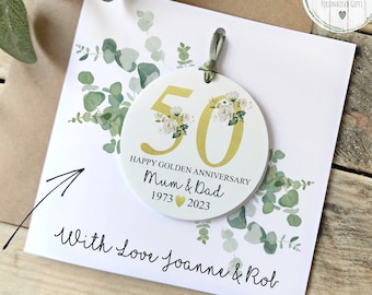 50th Golden Anniversary Card, Detachable Acrylic Disc Keepsake, Custom Couple Gift