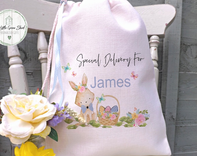 Personalised Easter Bag, Easter Gifts, Easter Sack, Gifts For Easter, Easter Decoration, Easter Egg Hunt  Bag, Blue Easter Luxury Linen Bag