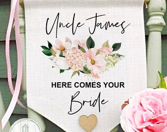 Wedding Flag, Uncle Here Comes Your Bride, Linen Wedding Banner