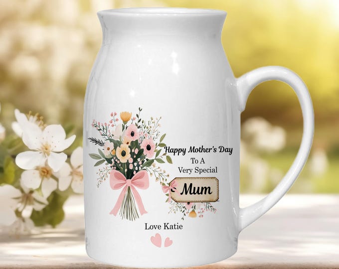 Mother's Day Gift, Small Jug, Vase Gift For Mum, Nana Gran, Mummy Keepsake, Small Ceramic Flower Jug,