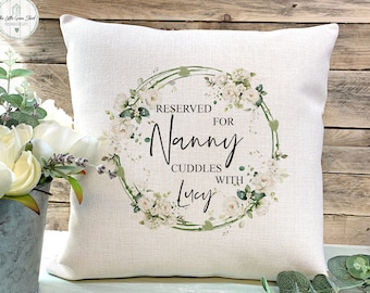 Personaliszed Nanny Pillow, Floral Wreath Design, Gift from Grandchildren