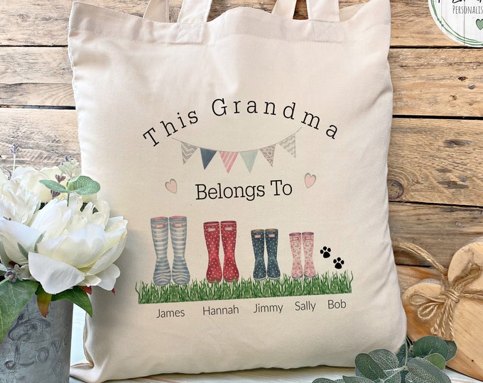 Grandma Tote Bag, Shopping Bag, Mother's Day Gift, Book Bag, Nanny Gift, Mum Gift, Birthday Gift, Personalised Bag