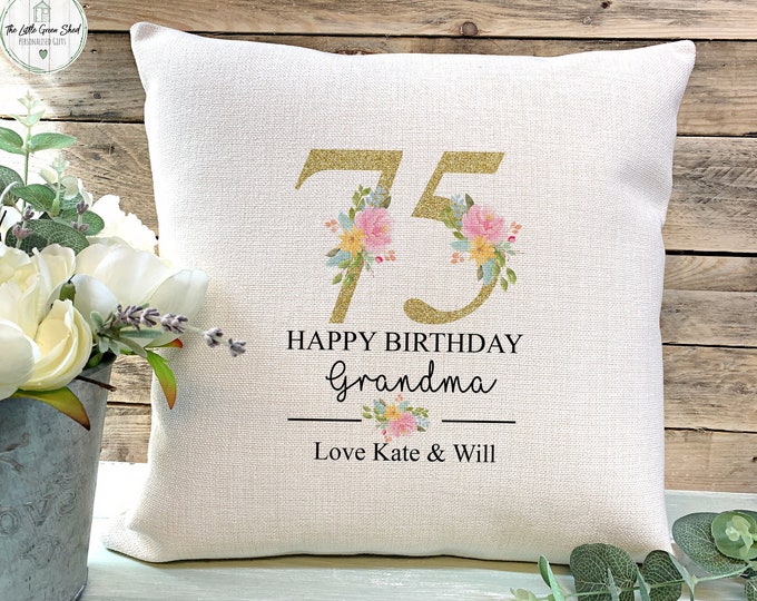 Birthday Gift, Cushion, Any age gift, Floral Linen pillow, Mum, Nan, Grandma, Auntie, Friend Birthday gift
