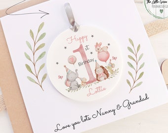 Personalised 1st Birthday Card, Birthday Keepsake card, Acrylic Keepsake, Baby Animals card