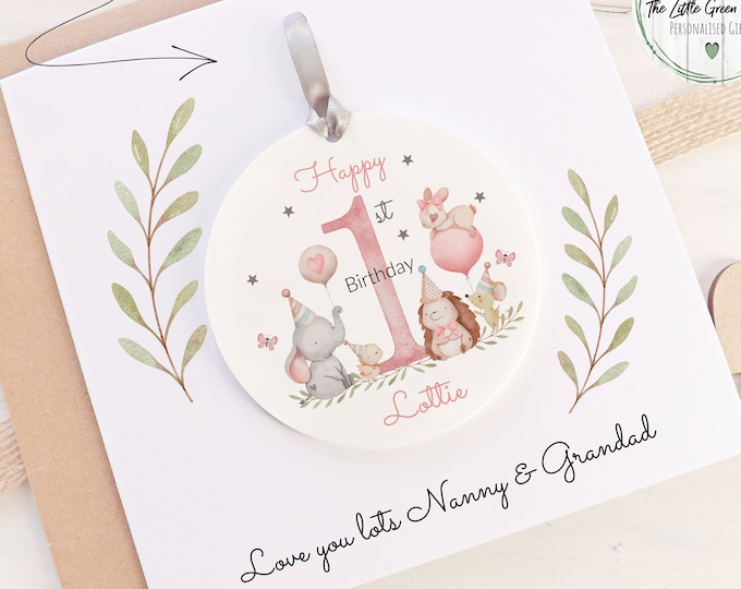 Personalised 1st Birthday Card, Birthday Keepsake card, Acrylic Keepsake, Baby Animals card