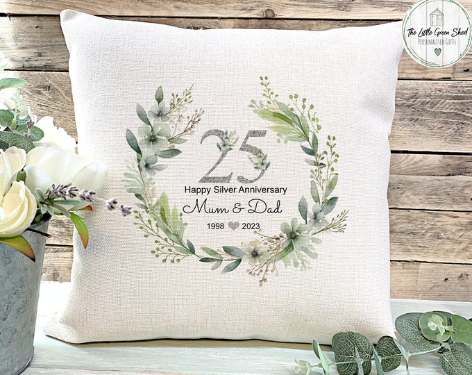 Silver Wedding Anniversary Gift, 25th Anniversary gift, Wedding Gift, Gift for Couples, Anniversary Cushion,