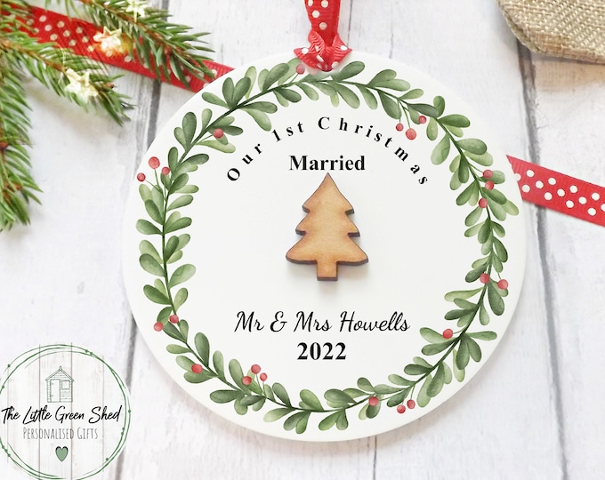 Personalised 1st Christmas Married Bauble, Couple Christmas Decoration, Newlywed Gift, Acrylic Keepsake