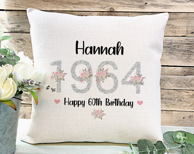 60th Birthday Gift, 60th Birthday Cushion, Any year Birthday Gift, 21st, 30th, 60th, 50th, 70th , Gift For Mum, Sister, Friend,