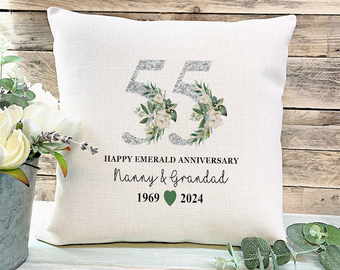 Emerald Wedding Anniversary Cushion, 55th Anniversary Gift, Anniversary Cushion, 55 years married