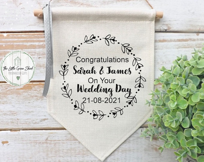 Personalised Wedding Sign, Linen Flag, Wedding Decor