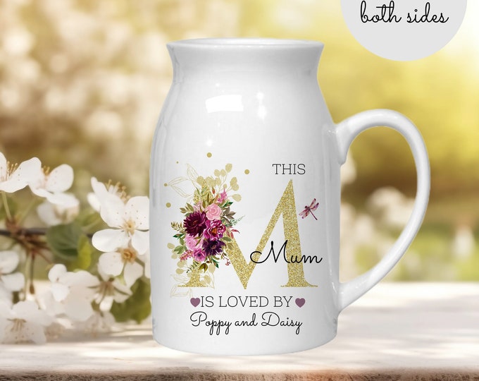 Personalised Mum Flower Jug, Small Vase/Jug, Small Ceramic Jug, Mother's Day Gift, Mum Birthday Gift, Small Vase, Mum Gifts, Gifts For Her