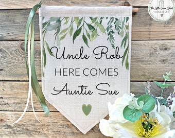 Personalised Botanical Wedding Flag, Linen Page Boy Flower Girl Sign