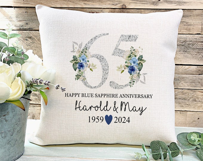 65th Anniversary gift, Blue Sapphire Wedding Anniversary Gift,  Wedding Gift, Gift for Couples, Anniversary Cushion,