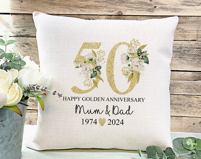 Golden Wedding Anniversary Gift, 50th Anniversary gift, Wedding Gift, Gift for Couples, Anniversary Cushion,