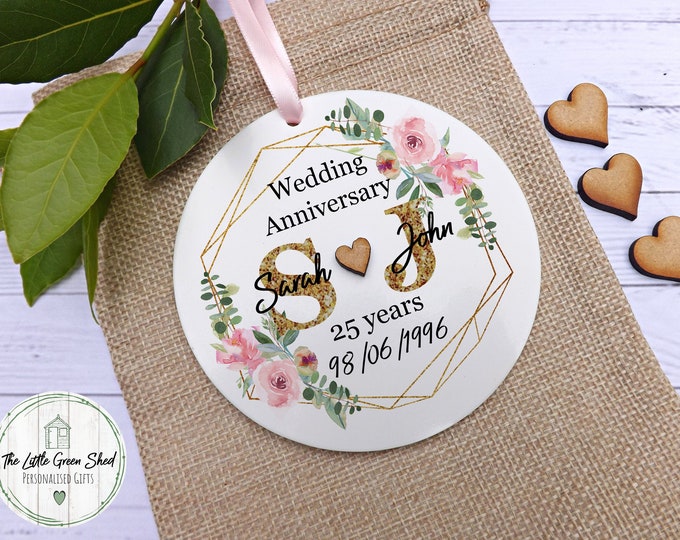 Wedding Anniversary Gift, Personalised Keepsake, Hanging Decoration