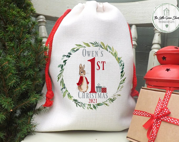 Personalised Santa sack, Christmas Sack, 1st Christmas Bag, Children's Christmas Sack ,Christmas Eve, Peter Rabbit, Girl/Boy 30x40cm 2022