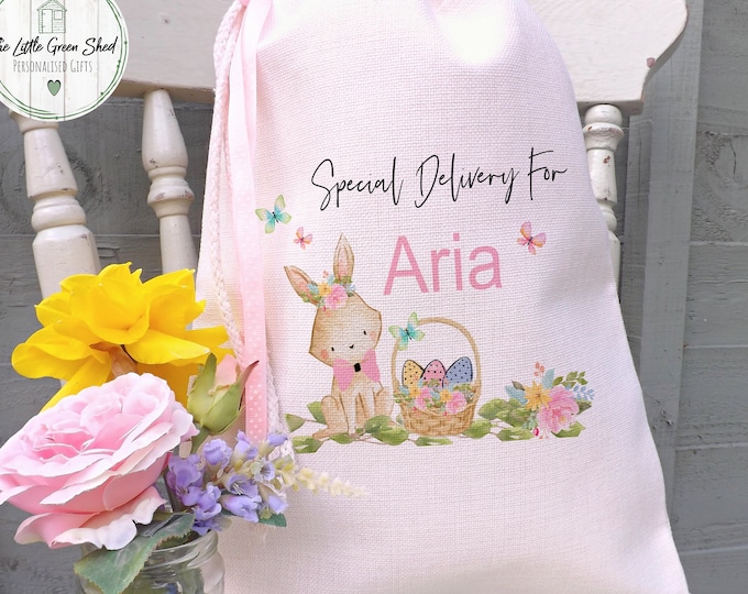 Personalised Easter Bag, Easter Gifts, Easter Sack, Gifts For Easter, Easter Decoration, Easter Egg Hunt  Bag, Pink  Easter Luxury Linen Bag