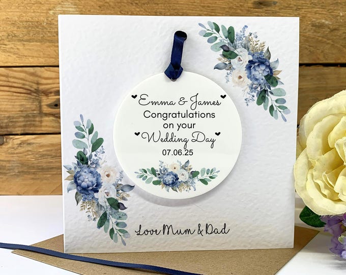 Personalised Wedding Card, Wedding Day Gift, Newlyweds Card, Wedding Keepsake Card, Mr And Mrs Gift, Hanging Disc, Acrylic Keepsake,