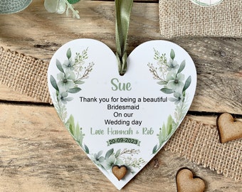 Personalised Bridesmaid Heart Keepsake: Flower Design Hanging Decoration