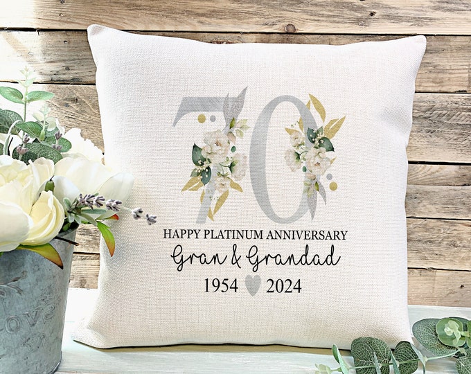 Platinum Wedding Anniversary Gift, 70th Anniversary gift, Wedding Gift, Gift for Couples, Anniversary Cushion,