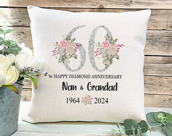 Diamond Wedding Anniversary Gift, 60th Anniversary gift, Wedding Gift, Gift for Couples, Anniversary Cushion,