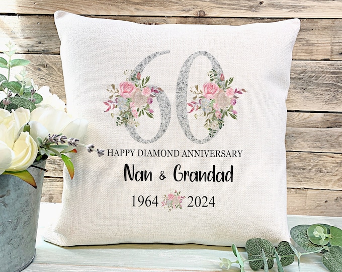 Diamond Wedding Anniversary Gift, 60th Anniversary gift, Wedding Gift, Gift for Couples, Anniversary Cushion,