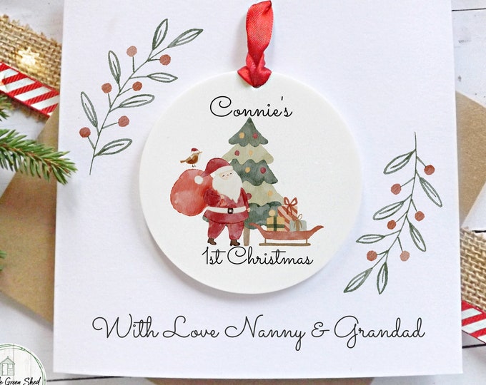 Baby's First Christmas Card, Grandchild Christmas Bauble, 1st Christmas Keepsake Card, Personalised Baby's 1st Christmas Decoration,