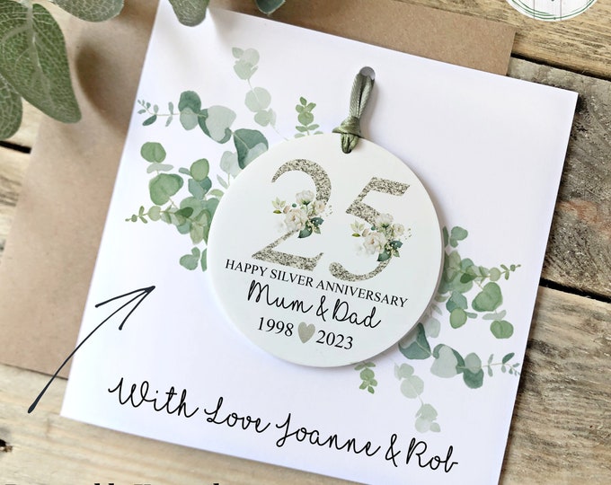 25th Wedding Anniversary Card, Silver Anniversary Gift, 25 Years Married, Silver Wedding Keppsake Card, Mum And Dad Anniversary, Anniversary