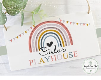 Personalised Playhouse Sign: Rainbow Decor, Acrylic Den Sign