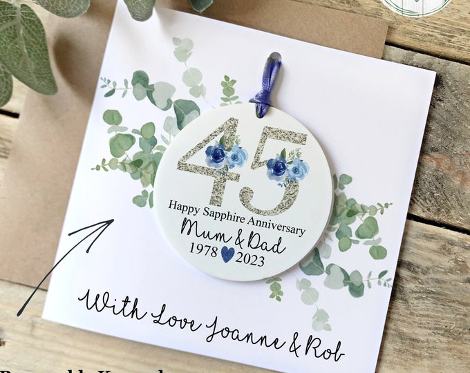 Sapphire Wedding Anniversary Card, 45th Anniversary gift, Gift for  couples, Anniversary card