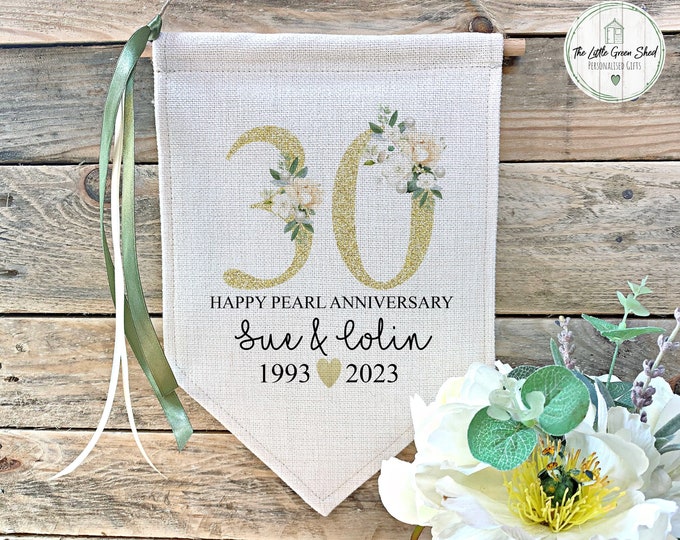 Pearl Wedding Anniversary Gift, Flag, 30th Anniversary Sign, Anniversary Party Prop, Parents Gift