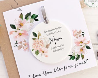Personalised Mum Keepsake Card: Blush Floral Acrylic Disc