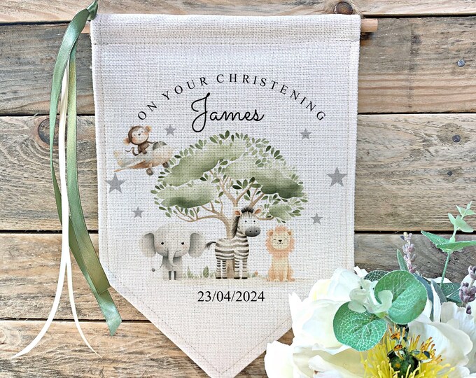 Personalised Christening Sign - Christening Flag -  Baptism Gift - Christening Keepsake- Godson Gift - Goddaughter Gift - Christening Decor