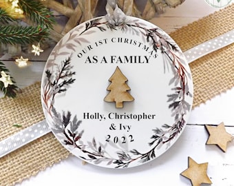 First Christmas As A Family  Christmas Tree Decoration,  Winter Wreath Acrylic Bauble