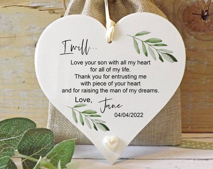 Personalised Mother of The Groom, Bride Keepsake. Thank you From The Bride, Groom Quote Heart. Wedding Keepsake  12X12CM