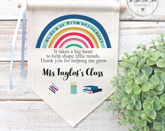 Personalised Teacher Linen Flag: Classroom Decor Sign