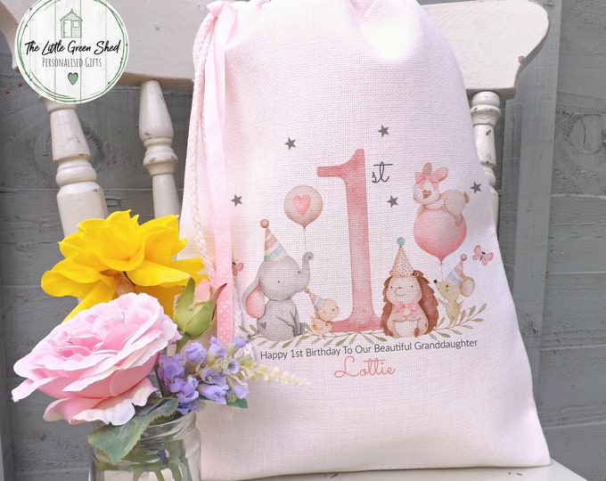 First Birthday Gift Bag For, Granddaughter, Niece, Daughter, Small Toy Drawstring bag, Linen Bag, Gift For Grandchild, Birthday Bag,30x40cm