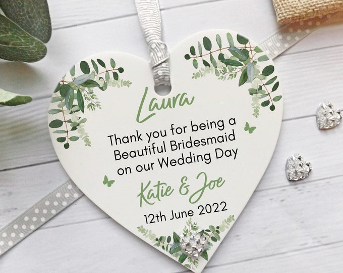Bridesmaid Gift, Bridesmaid Keepsake, Eucalyptus Design Wedding Gift, Thank You Bridesmaid Gift