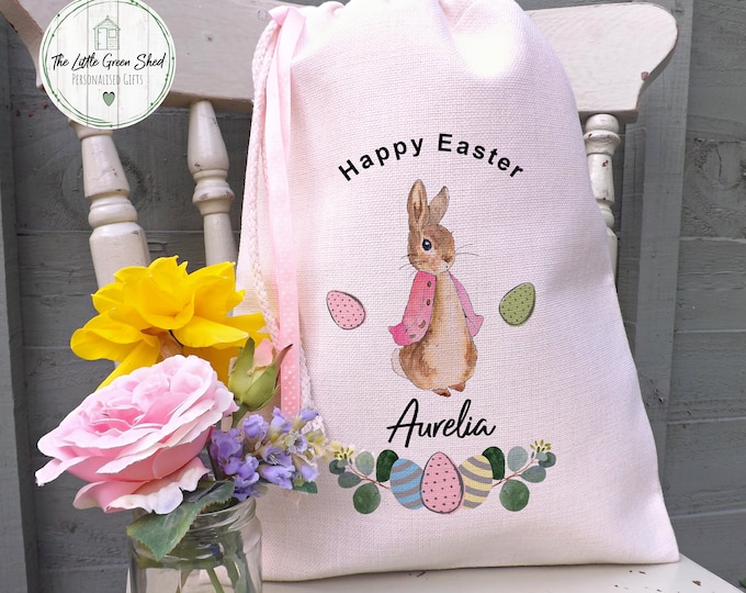 Personalised Easter Rabbit  Gift Bag, Easter Egg Hunt Gift Bag, Personalised Easter Bag, Child's Storage Bag, Easter Egg Hunt Bag