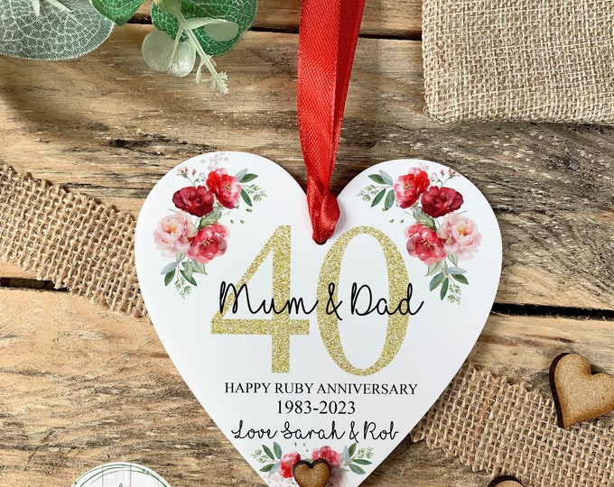 40th Ruby Wedding Anniversary Gift, Personalised 40th Wedding Anniversary Present, Ruby Wedding Anniversary, 40 Years Married, Ruby Gift