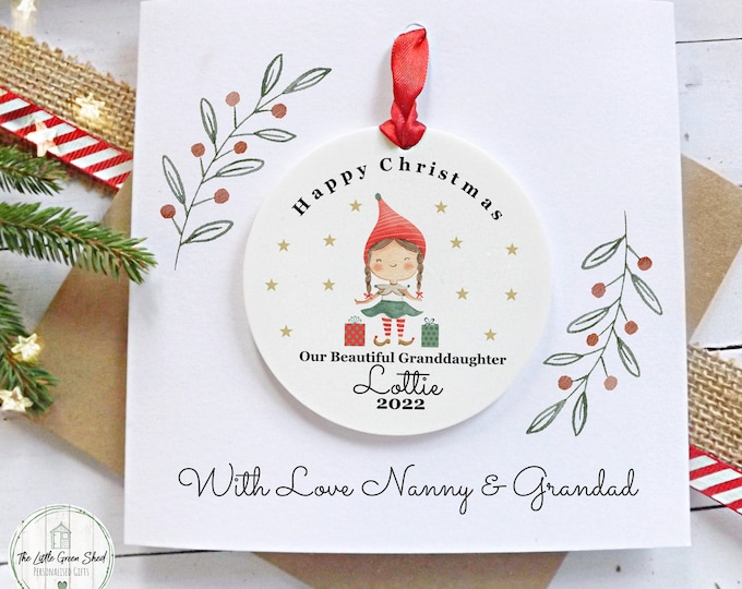 Baby's First Christmas Card, Granddaughter Keepsake Christmas Bauble, Grandchild Christmas Tree Decoration, Personalised Baby's 1st Xmas