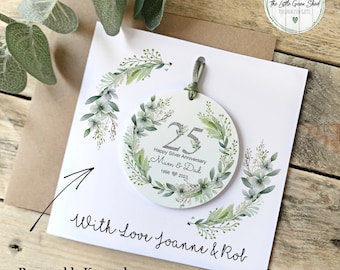 25th Anniversary Card: Silver Wedding Keepsake with Acrylic Disc