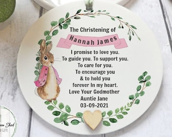 Christening gift, Godchild Gift, Goddaughter Gift, Gift For Christening, Pink Peter Rabbit, Ornament, Dedication, Baptism gift.