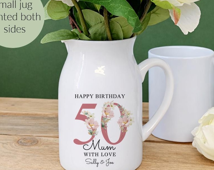 Personalised Nanny Birthday Gift | Small Floral Jug Vase for Mum Nana Gran | Custom Any Age Gift for Her