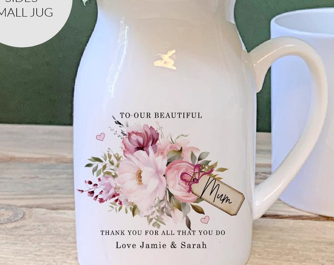 Personalised Mum Jug/Vase, Mum Grandma Gift, Home Gift, Mothers Day Gift Floral Small Flower Vase/Jug. Beautiful Mum Ornament, Gift For Mum