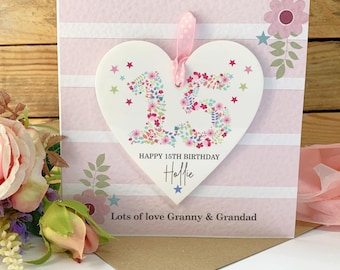 15th Birthday Card for Granddaughter, Acrylic Heart Keepsake Card from Grandma, Teen Girl Birthday Gift, Any age