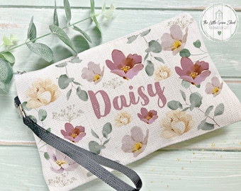 Personalised Make Up Bag, Gift for her, Travel Bag, Pencil case,  Cosmetic Bag, Floral Make Up Bag, Unique Birthday Gift,